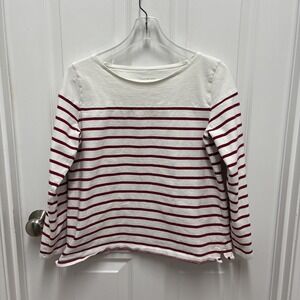 Talbots Petite‎ Striped Long Sleeve Boat Neck Top Shirt Burgundy White LP